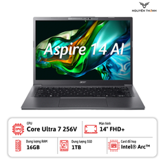 Laptop Acer Aspire 14 AI A14-52M-72FH (Ultra 7 256V, 16GB RAM, 1TB SSD, 14