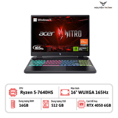 Laptop Acer Nitro 16 AN16-41-R148 (Ryzen 5-7640HS, 16GB RAM, 512GB SSD, RTX 4050 6GB, 16