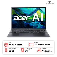Laptop Acer Swift Go 16 SFG16-72T-95LG (Ultra 9 185H, 32GB RAM, 1TB SSD, 16″ WUXGA Touch, Windows 11, Steel Gray) - Tặng tài khoản Google AI Pro
