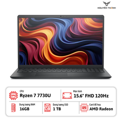 Laptop Dell 15 DC15255 (AMD Ryzen 7 7730U, RAM 16GB, 1TB SSD, 15.6 inch FHD, Win 11, Carbon Black)