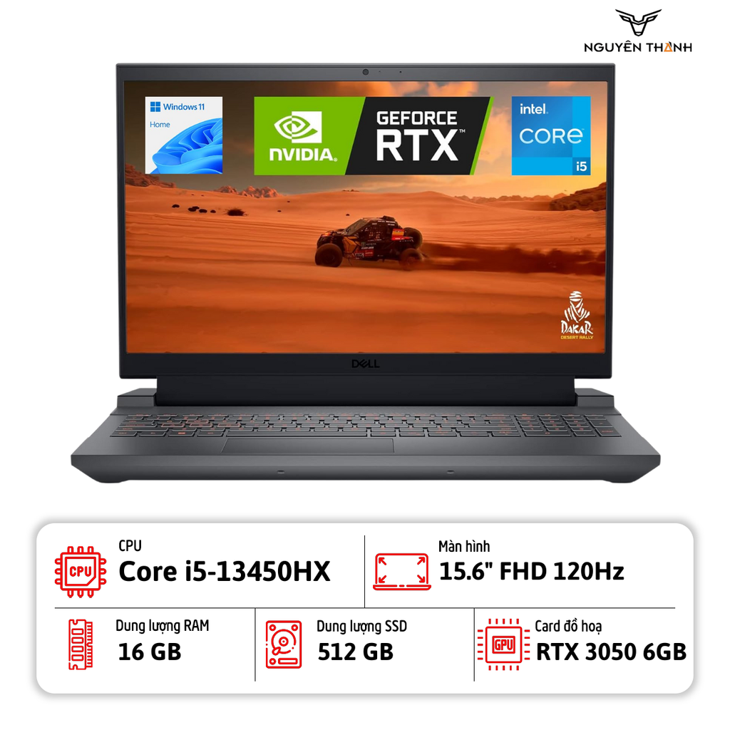 Laptop Dell G15 5530 (Intel Core i5-13450HX, 16GB RAM, 512GB SSD, RTX 3050 6GB, 15.6
