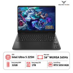 Laptop Gaming HP OMEN Slim 16-an0027wm (Intel Ultra 5 225H, 32GB RAM, 1TB SSD, RTX 5050 8GB, 16″WUXGA 165Hz, Win 11, Shadow Black)