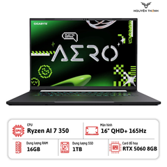 Laptop Gigabyte AERO X16 Copilot+ PC ( Ryzen AI 7 350, RAM 16GB, SSD 1TB, RTX 5060 8GB, 16