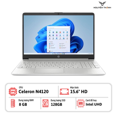 Laptop HP 15s-fq0008nia (Intel Celeron N4120, 8GB RAM, 256GB SSD, 15.6