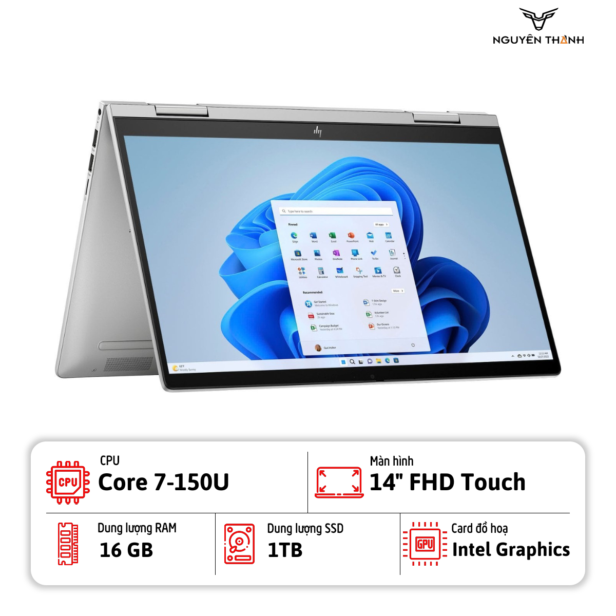 Laptop HP Envy x360 2 in 1 14-es1023dx  (Intel Core 7-150U, 16GB, 14 inch FHD Touch,Bạc)