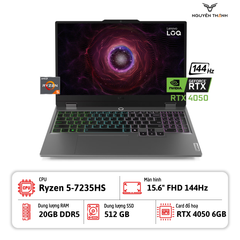 Laptop Lenovo LOQ 15ARP9 (Ryzen 5-7235HS, 20GB, 512GB, RTX 4050 6GB, 15.6