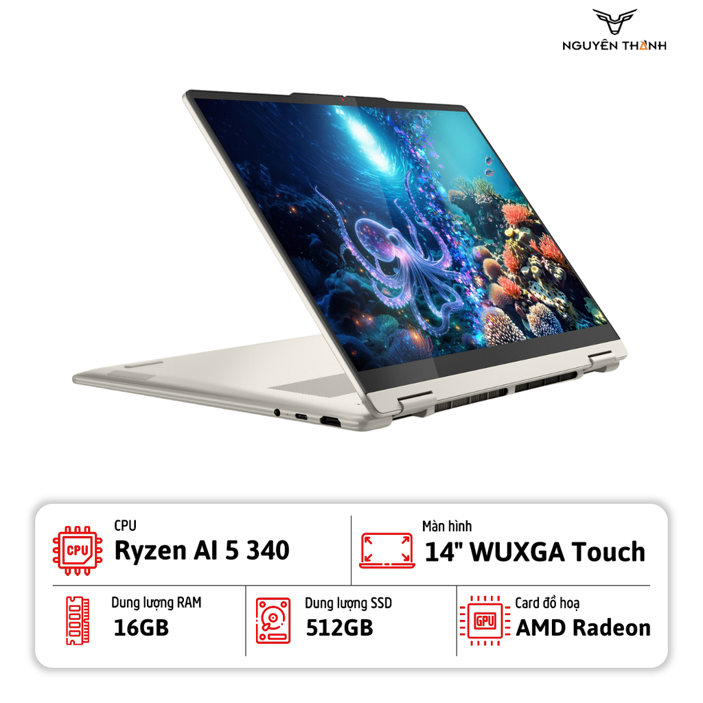Laptop Lenovo Yoga 7 2-in-1 14AKP10 (Ryzen AI 5 340, 16GB RAM, 512GB SSD, 14