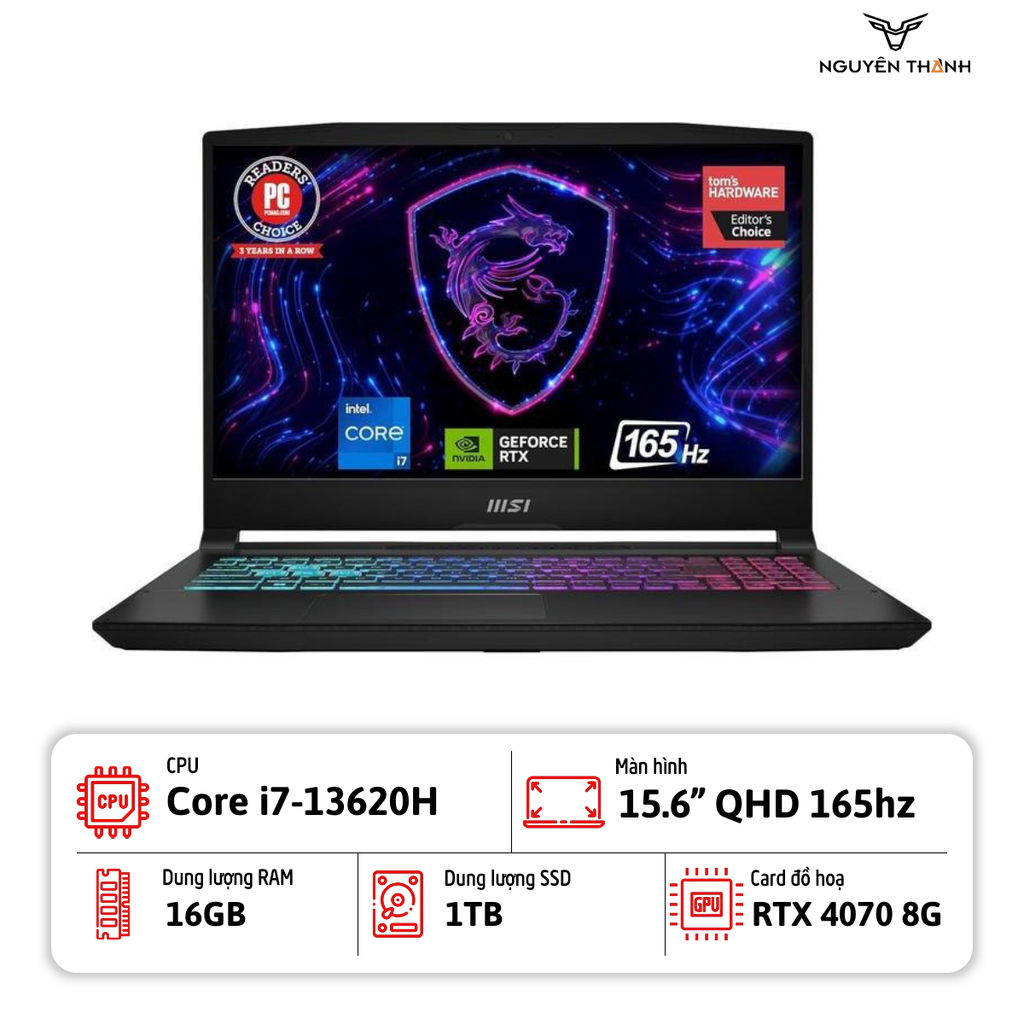 Laptop MSI Katana 15 B13VGK (Intel Core i7-13620H, RAM 16GB, 1TB SSD, RTX 4070 8G, 15.6” QHD 165hz, Win 11, Đen)