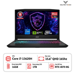 Laptop MSI Katana 15 B13VGK (Intel Core i7-13620H, RAM 16GB, 1TB SSD, RTX 4070 8G, 15.6” QHD 165hz, Win 11, Đen)