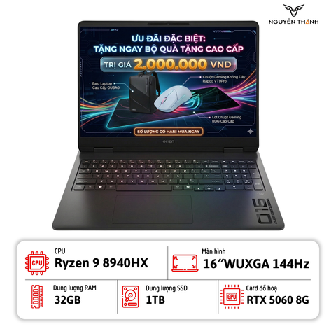 Laptop Gaming HP OMEN 16 16-ap0053dx (Ryzen 9 8940HX, 32GB RAM, 1TB SSD, RTX 5060 8GB, 16″WUXGA 144Hz, Win 11, Shadow Black)