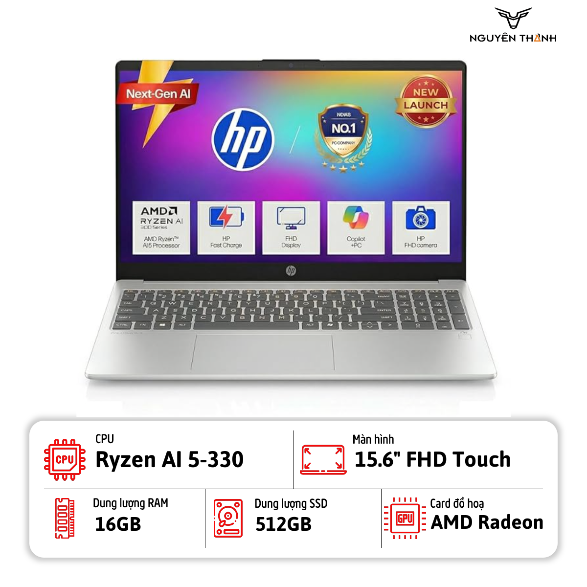 Laptop HP OmniBook 3 15 (Ryzen Al 5 330, 16GB RAM, 512GB SSD, 15.6