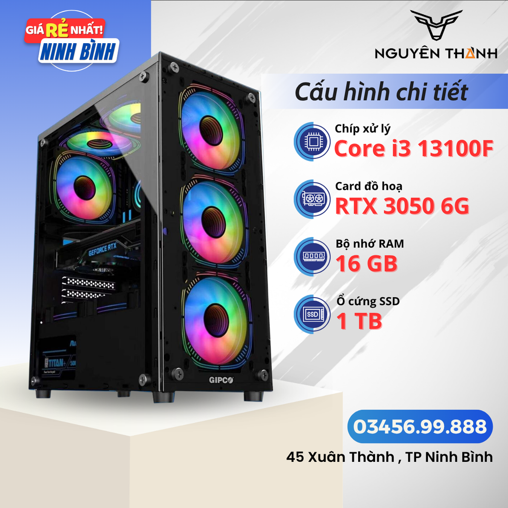 Máy tính Gaming - Đồ hoạ Intel Core i3 13100F | RAM 16GB | VGA 3050 6GB