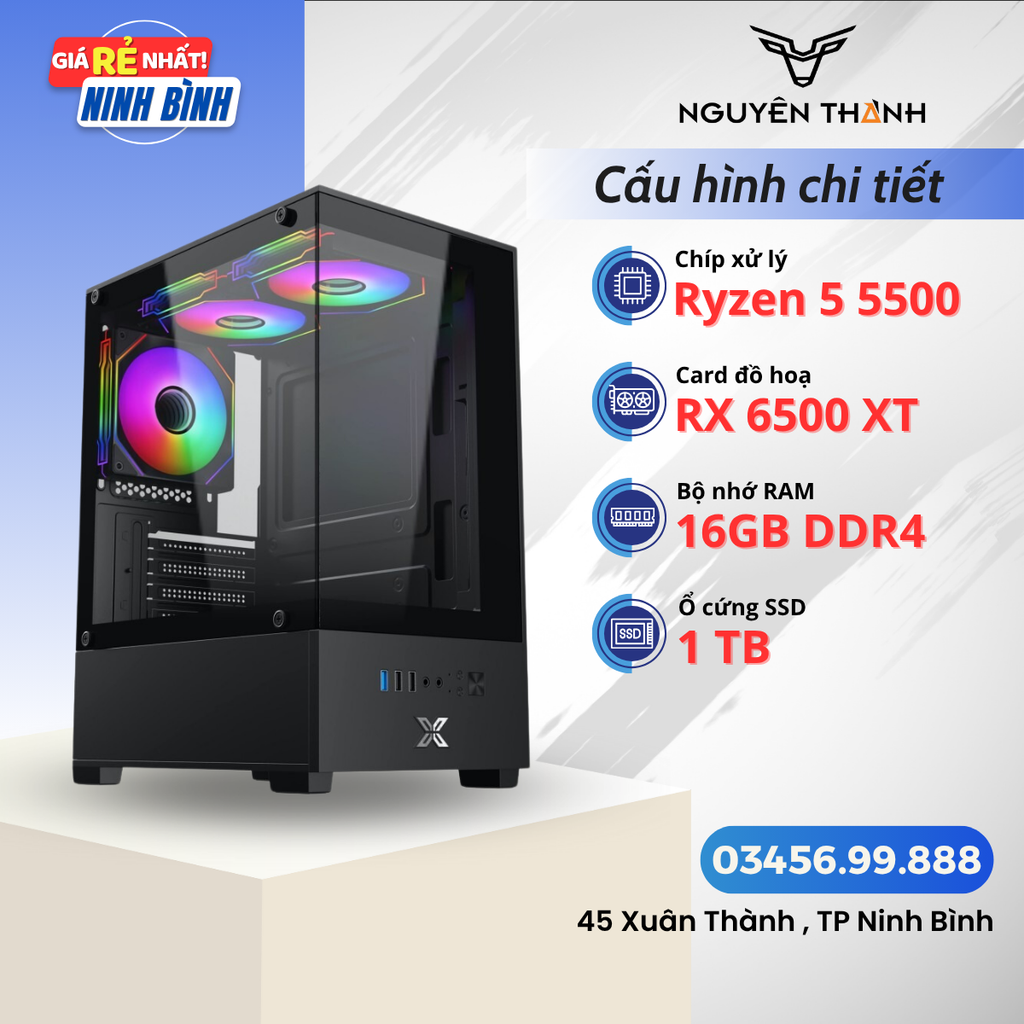 Máy tính Gaming - Đồ hoạ AMD Ryzen 5 5500 | VGA RX 6500XT | RAM 16GB