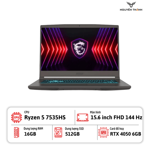 Laptop MSI Thin A15 (Ryzen 5 7535HS | 16GB | 512GB | RTX 4050 GDDR6 | 15.6 inch FHD 144Hz | Windows 11 | Black)