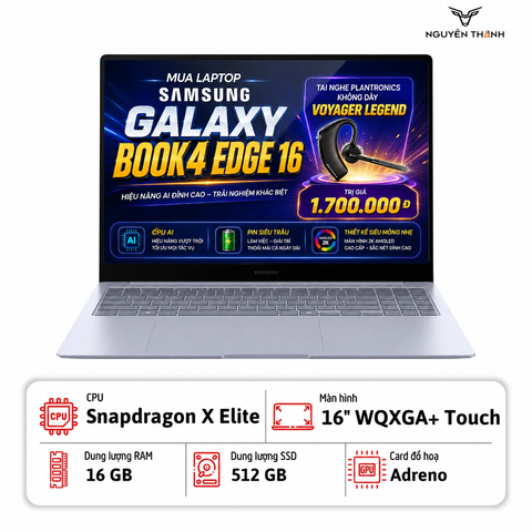 Laptop Samsung Galaxy Book4 Edge 16 (Snapdragon X Elite, RAM 16GB DDR5, SSD 512GB, Qualcomm® Adreno, 16