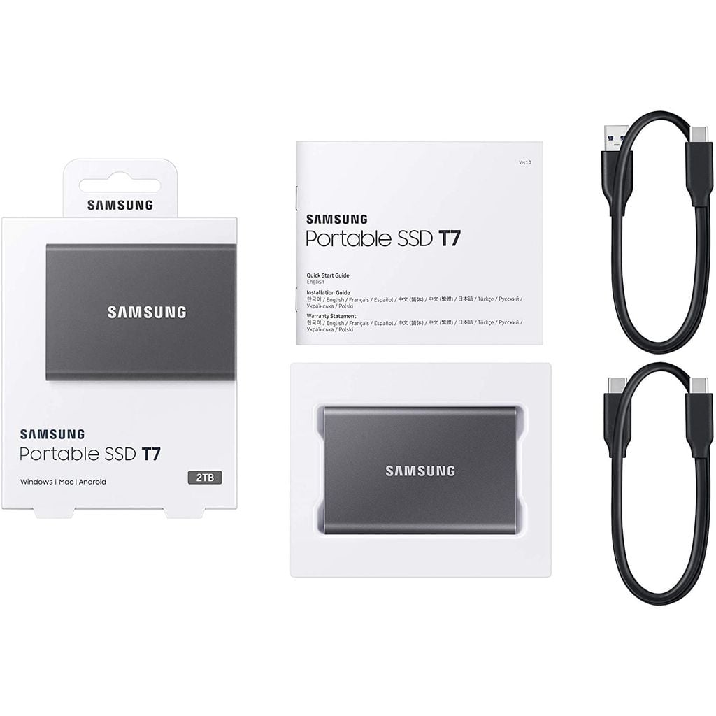 Ổ Cứng Di Động SSD Samsung T7 Portable 2TB 2.5 inch USB 3.2 Xám (Đọc 1050MB/s - Ghi 1000MB/s)