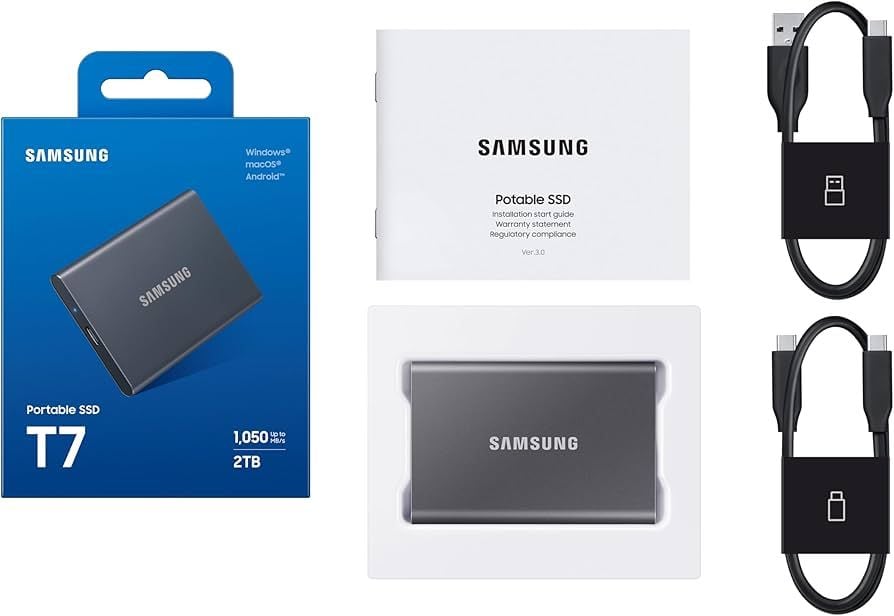Ổ Cứng Di Động SSD Samsung T7 Portable 2TB 2.5 inch USB 3.2 Xám (Đọc 1050MB/s - Ghi 1000MB/s)
