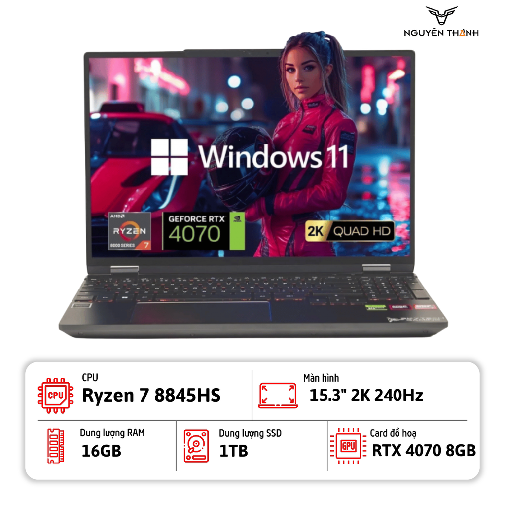Laptop Skytech Gaming Noir (Ryzen 7 8845HS, 16GB DDR5, SSD 1TB, NVIDIA GeForce RTX 4070 8GB, 15.3 QHD 240Hz, Windows 11, Xám)
