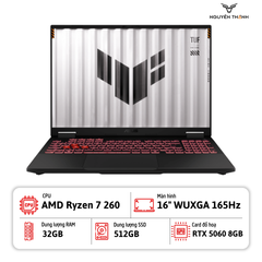 Laptop ASUS TUF A16 FA608 (Ryzen 7 260, 32GB RAM, 512GB SSD, RTX 5060, 16''WUXGA 165Hz, Jaeger Gray)