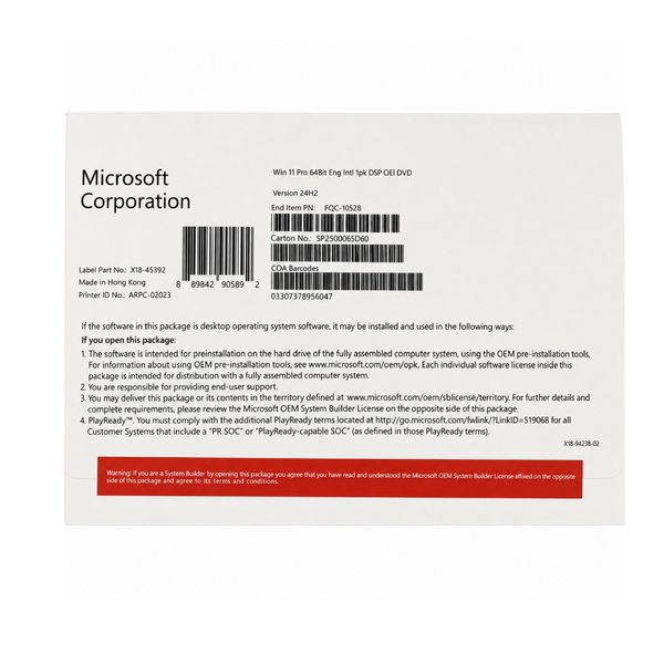 Windows Pro 11 64Bit Eng Intl 1pk DSP OEI DVD