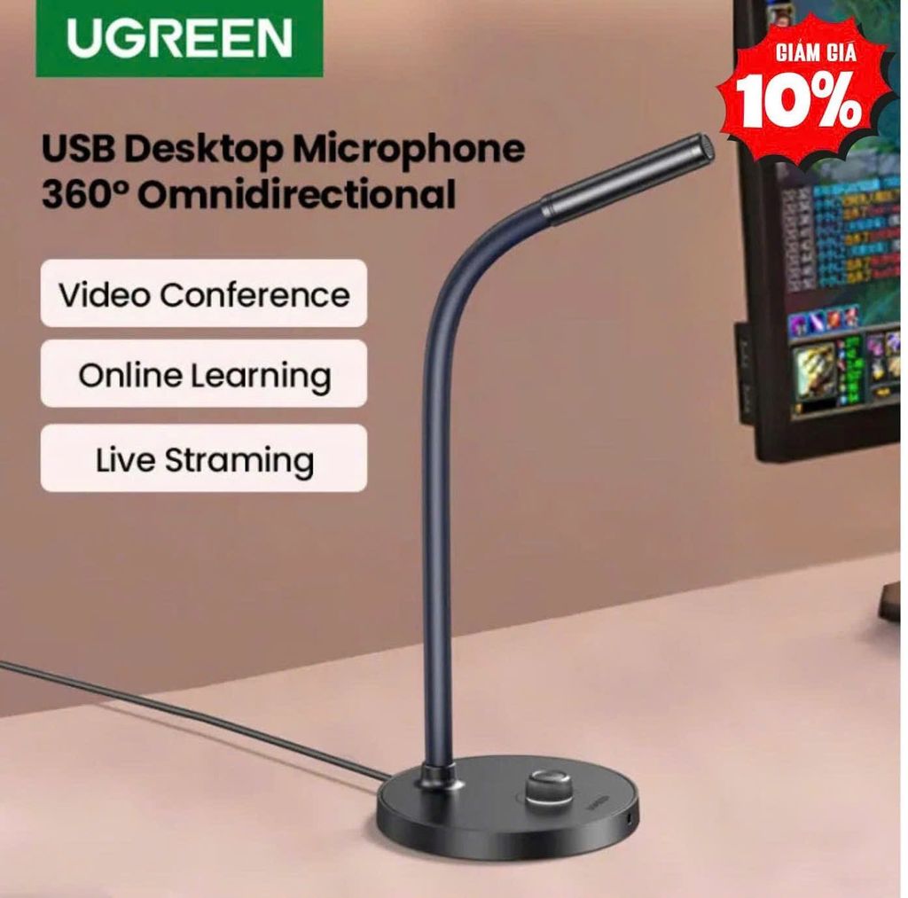 Microphone để bàn thu âm, Livestream cổng USB Ugreen 90416