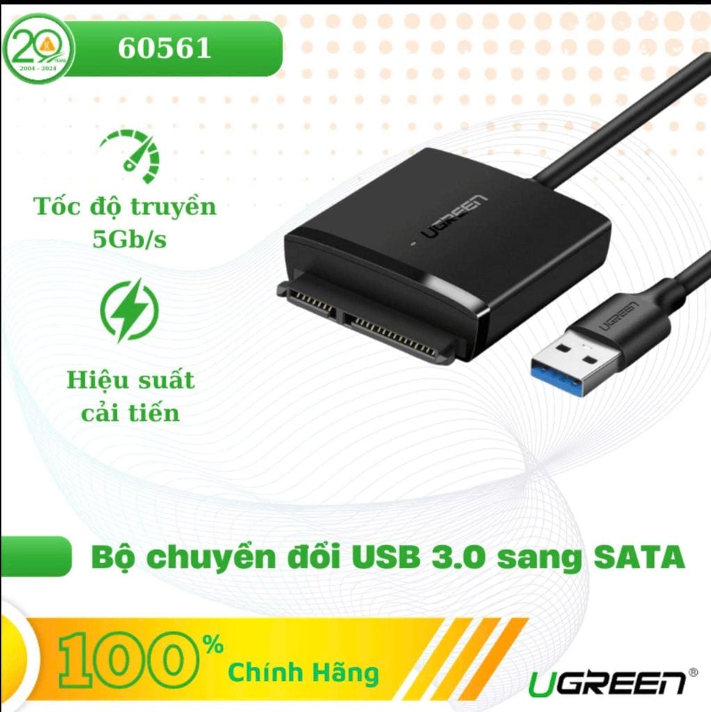 Cáp USB 3.0 Sang SATA Ugreen 60561 – Đọc Ổ Cứng 3.5 Inch,