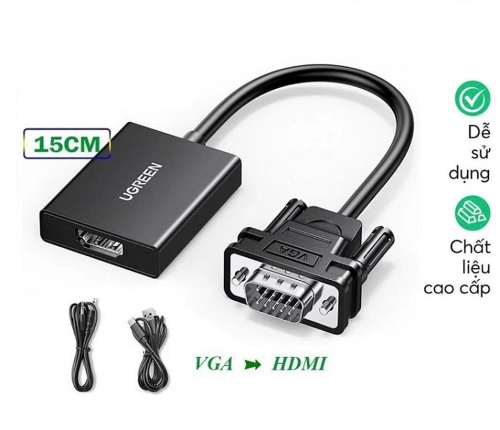 Cáp Chuyển VGA Sang HDMI Ugreen 50945 – Chuẩn 1080P, Âm Thanh Đồng Bộ