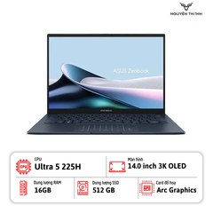 Laptop Asus Zenbook 14 UX3405CA-PZ187WS (Intel Core Ultra 5 225H, 16GB, 512GB, Intel Arc, 14 inch 3K OLED, Win 11, Office, Xanh, Pen)