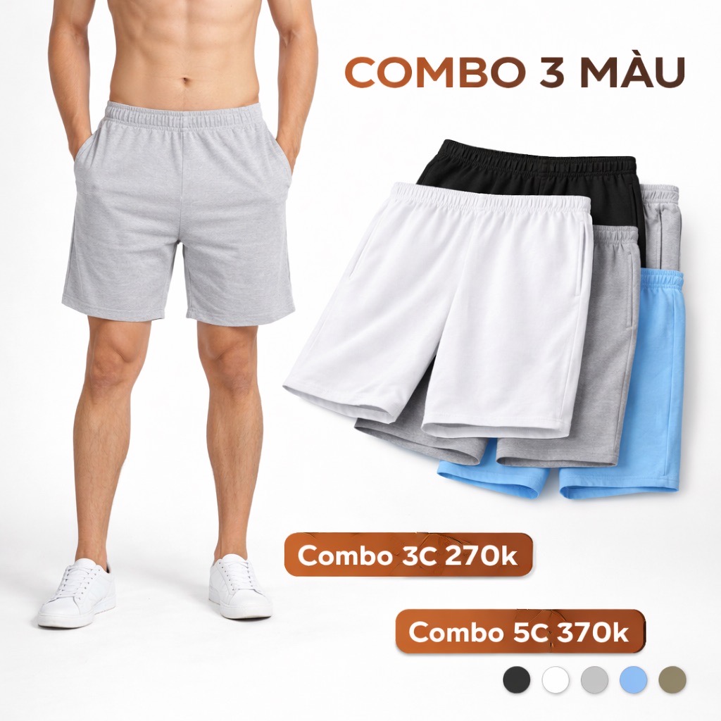 Bộ 3 quần thun ngắn mặc nhà nam cotton bốn chiều trong ngày nắng nóng QCT01 PigoFashion