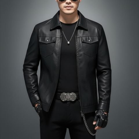 Áo khoác da bacsic cao cấp cổ bẻ túi hộp cao cấp ADN32