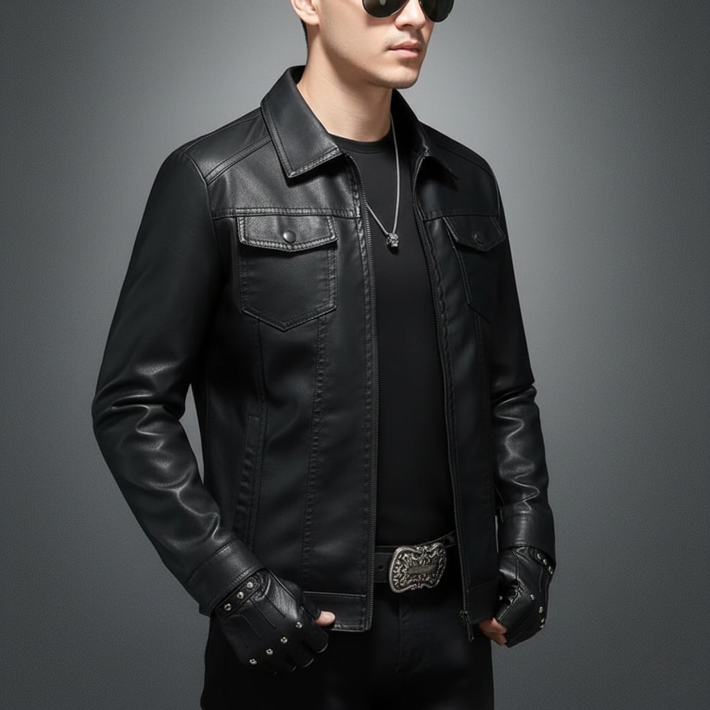 Áo khoác da bacsic cao cấp cổ bẻ túi hộp cao cấp ADN32