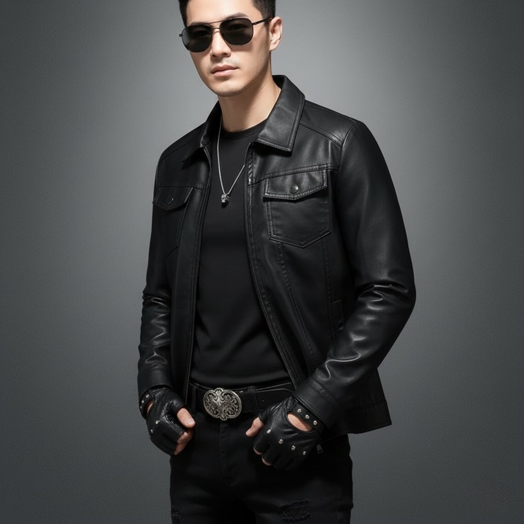 Áo khoác da bacsic cao cấp cổ bẻ túi hộp cao cấp ADN32