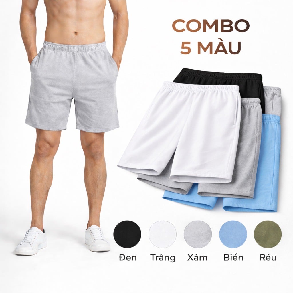Bộ 5 quần đùi nam ngắn, quần ngủ nam thun cotton bốn chiều thoáng mát QCT01 PigoFashion