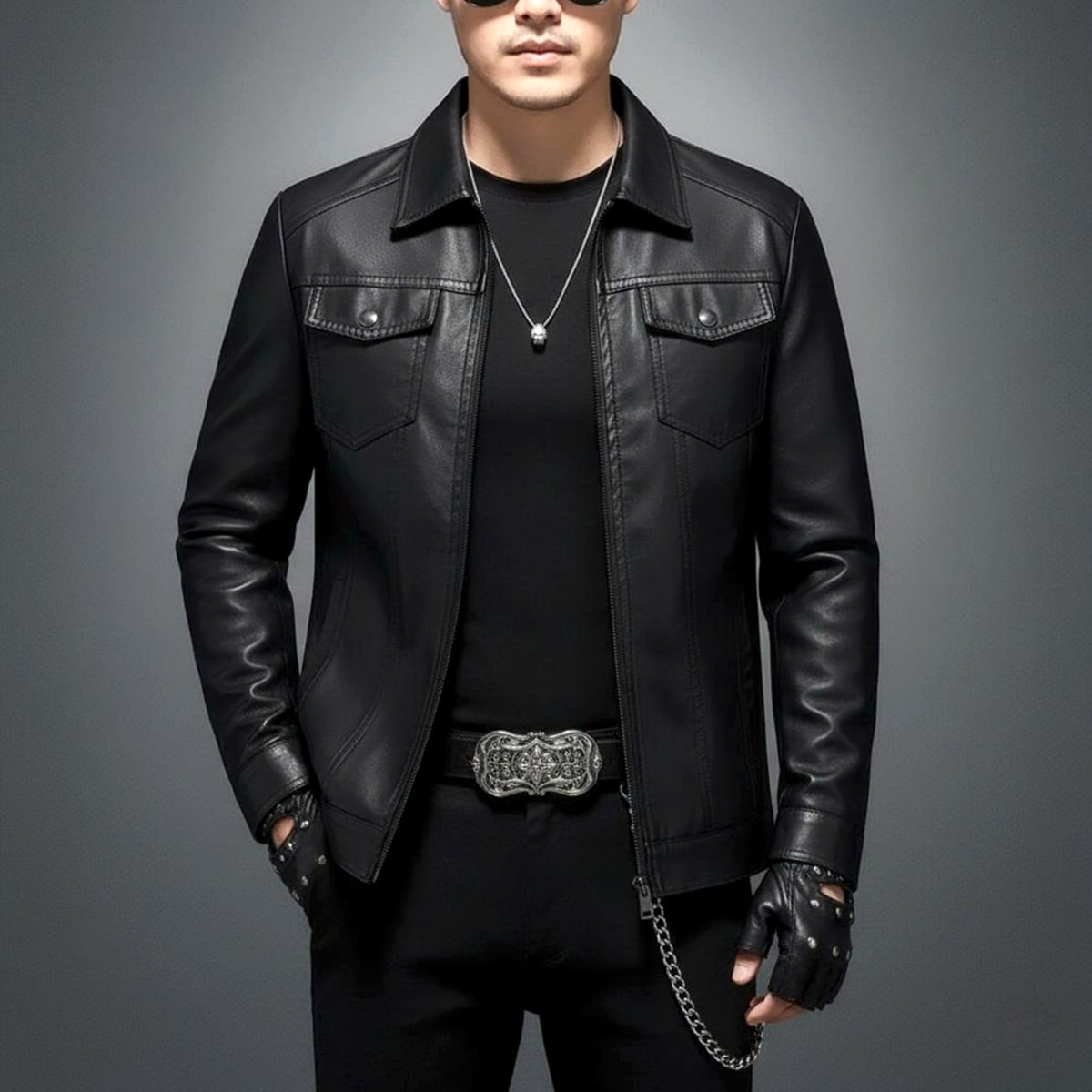 Áo khoác da bacsic cao cấp cổ bẻ túi hộp cao cấp ADN32