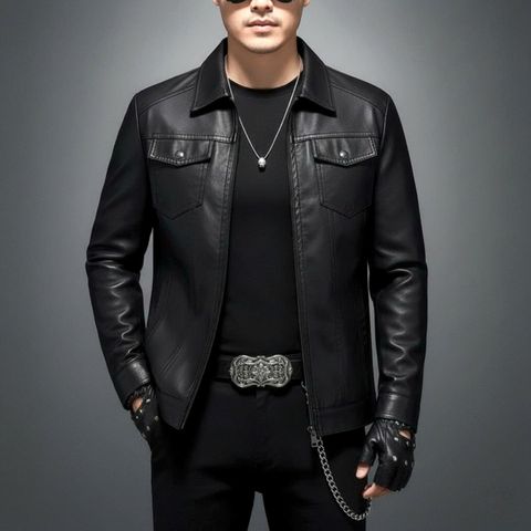 Áo khoác da bacsic cao cấp cổ bẻ túi hộp cao cấp ADN32