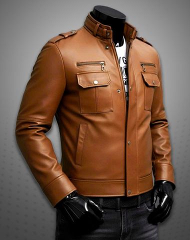 Áo khoác da nam Biker lót dù cao cấp AD4125 màu vàng bò