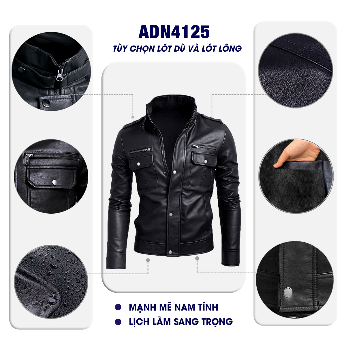 Áo khoác da nam Biker cao cấp AD4125