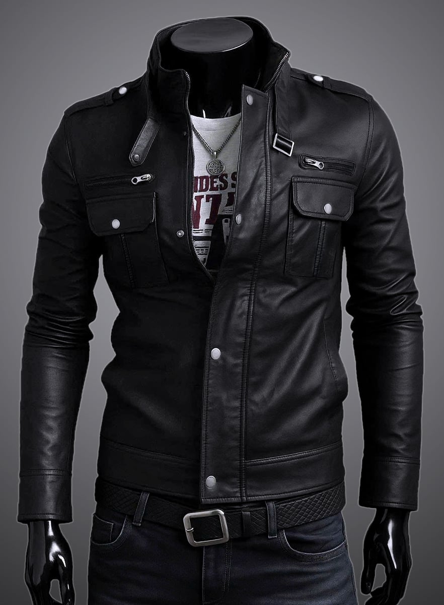 Áo khoác da nam Biker lót dù cao cấp AD4125 màu vàng bò