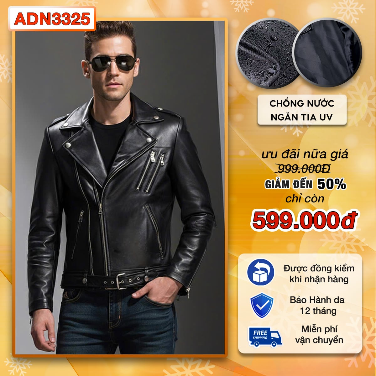 Áo khoác da nam lót dù biker cao cấp ADN3325