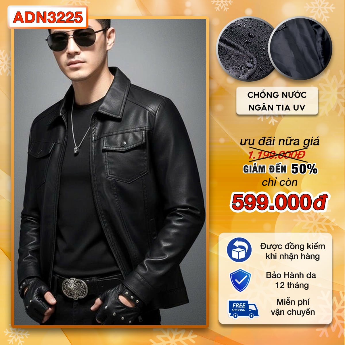 Áo khoác da bacsic cao cấp cổ bẻ túi hộp cao cấp ADN32