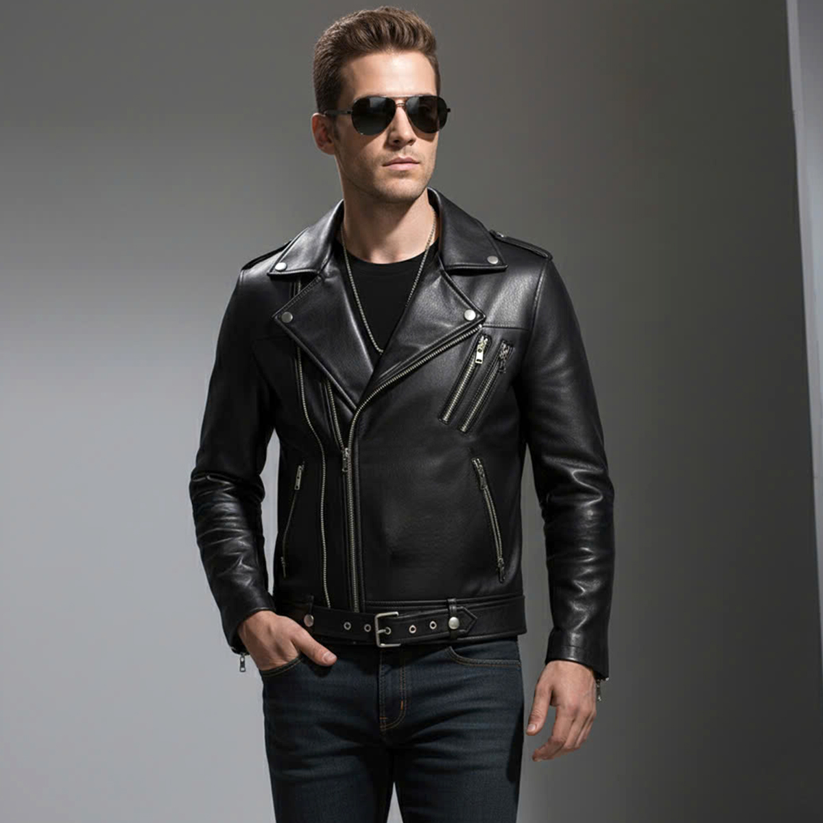 Áo khoác da nam lót dù biker cao cấp ADN3325