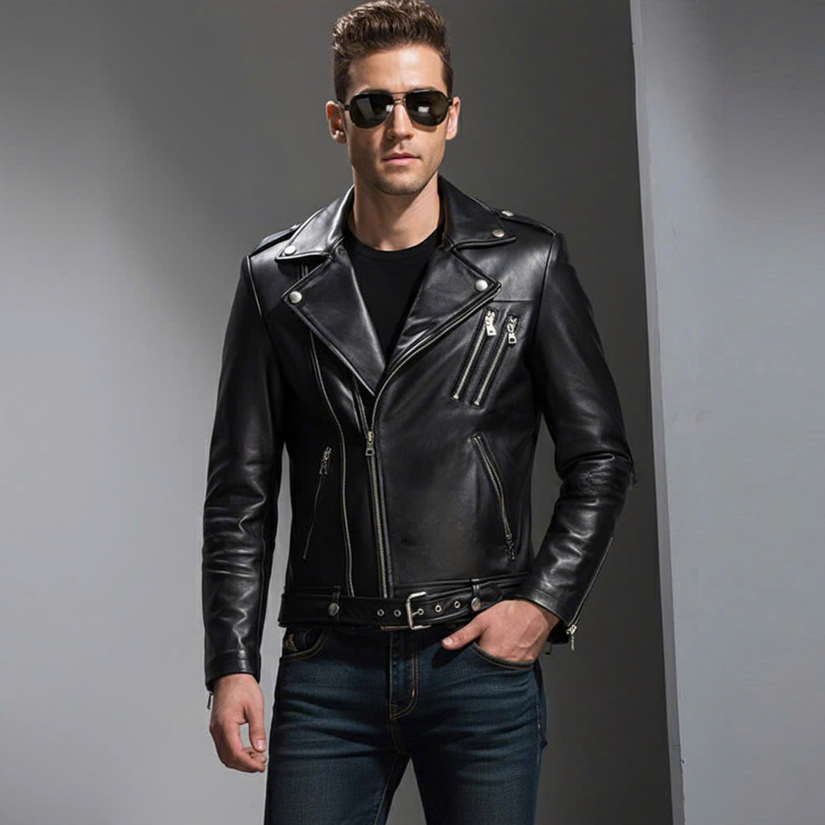 Áo khoác da nam lót dù biker cao cấp ADN3325