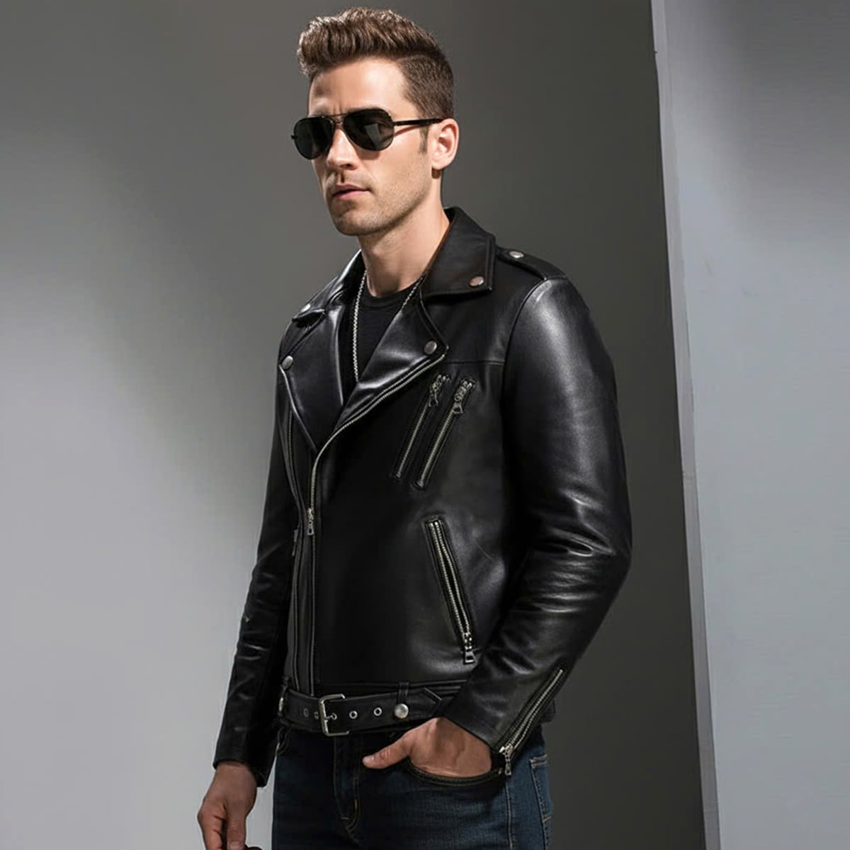 Áo khoác da nam lót dù biker cao cấp ADN3325