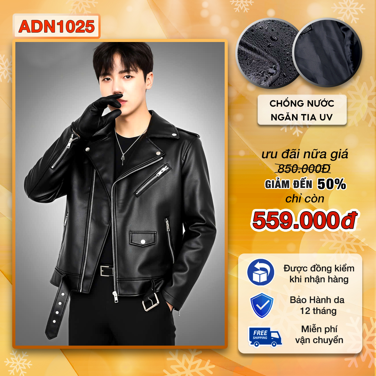 Áo khoác da nam Biker cao cấp ADN1025 PigoFashion