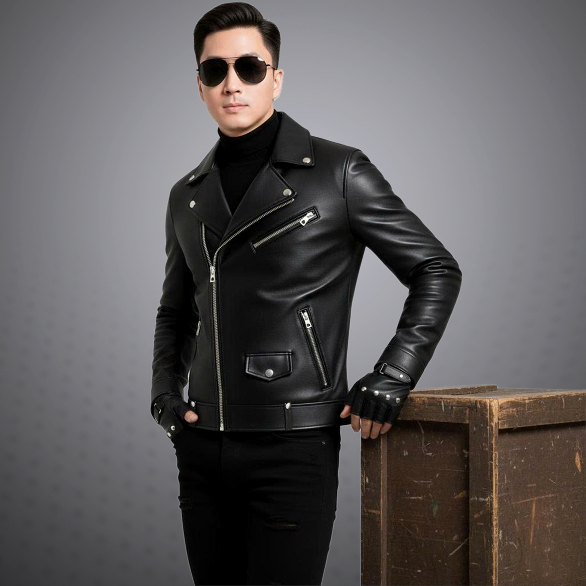 Áo khoác da nam biker cao cấp Pigofashion ADN1925