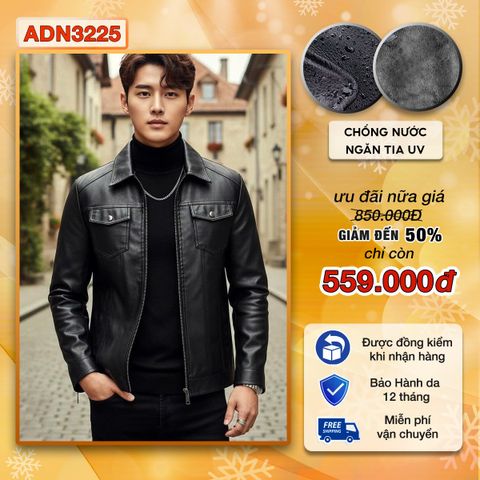 Áo khoác da bacsic cao cấp cổ bẻ túi hộp cao cấp ADN32