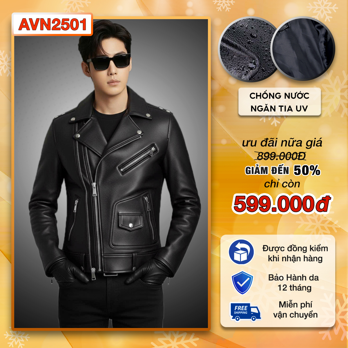 Áo khoác da nam biker cao cấp Pigofashion AVN2501