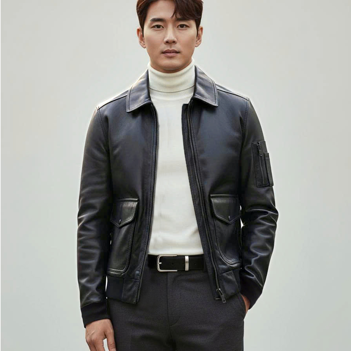 Áo khoác da nam Biker lót dù lụa ADN3825