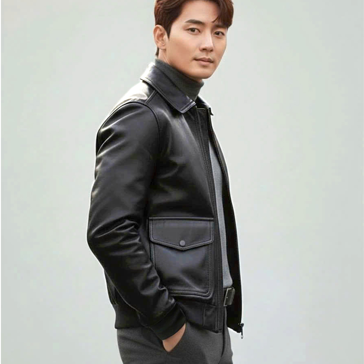 Áo khoác da nam Biker lót dù lụa ADN3825