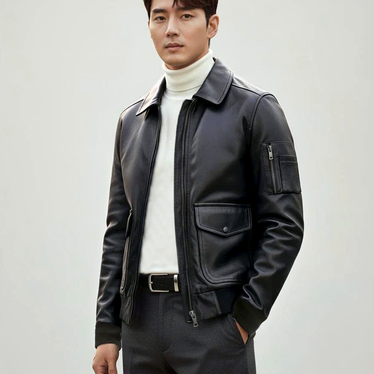 Áo khoác da nam Biker lót dù lụa ADN3825